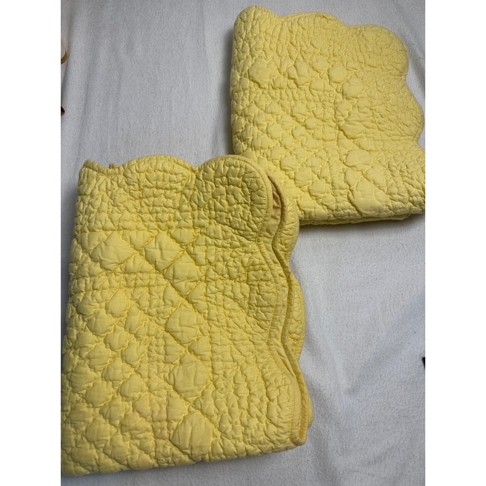The Company Store Quilted Pillow Shams Standard Yellow Scalloped Tie Back Set 2